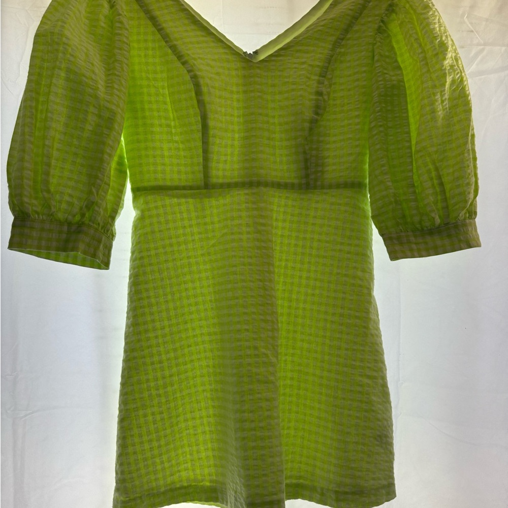 Urban Outfitters lime Green Asymmetrical Puff Sleeve Mini Dress